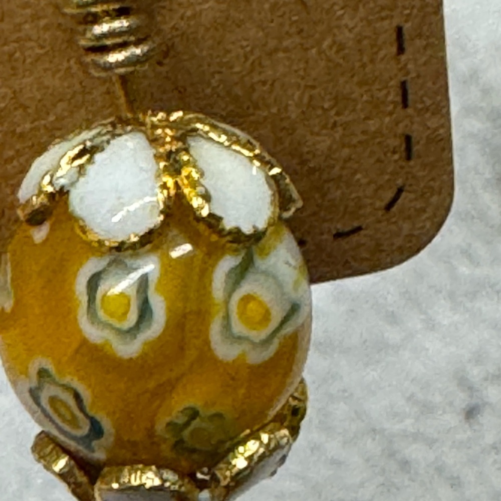 Yellow Millefiori Earrings with Gold Cloissione Bead Cap Accents 2/$22 - Picture 6 of 6